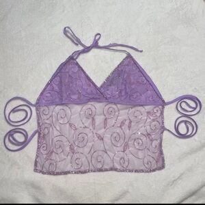 Passport purple y2k beaded tie halter top